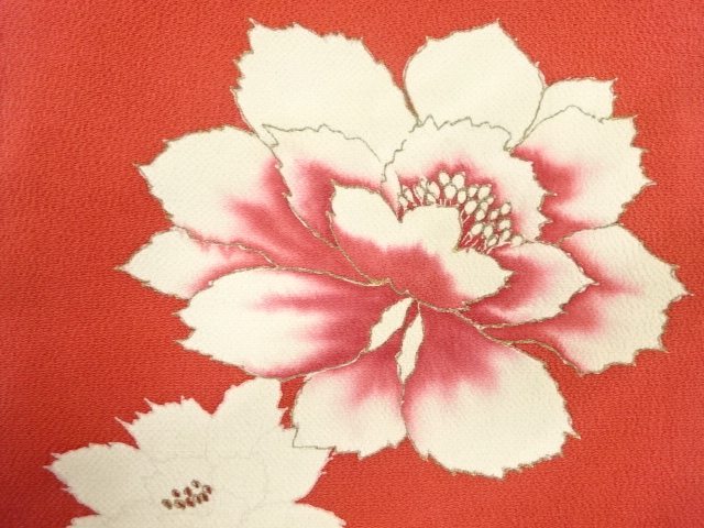 アンティーク　縮緬地　花模様開き名古屋帯(額縁仕立て)